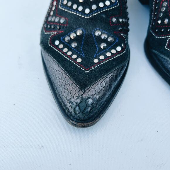 Zadig & Voltaire Mods Neo Clous Ankle Boots Western Embellished Suede 9 Black 39 - Picture 5 of 12